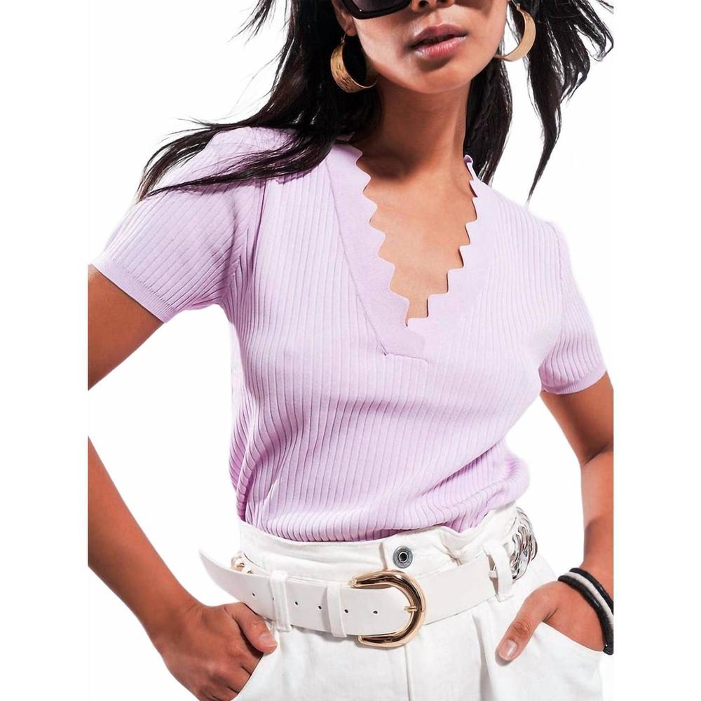NEW Q2 ribbed v neck top in lilac